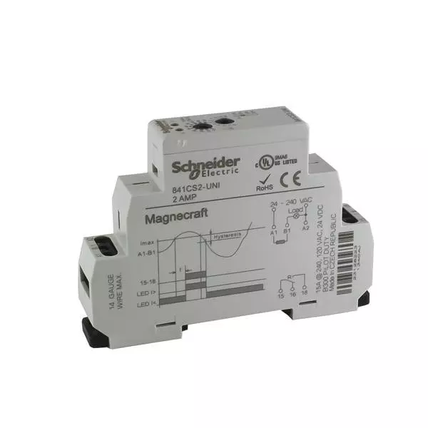 Schneider Electric Current Sensing Relay DIN Rail Mount 1 Form C (SPDT-NO, NC) 15 Amp 12 V, 841CS8-UNI