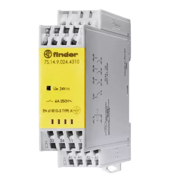 Finder Force Guided Relay 24 V DC Coil Voltage 4 Pole DPDT, 7S1490244220