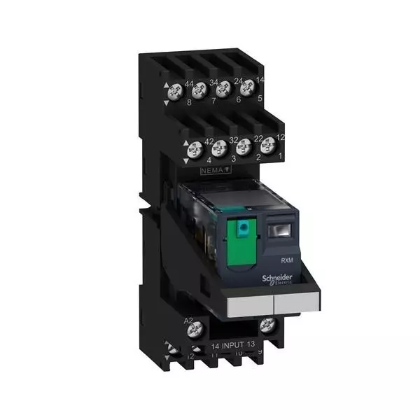 Schneider Electric Harmony Relay Socket Mount 2 Form C (DPDT-NO, NC) 250 V AC, 28 V DC, RXM2AB2BDPVM