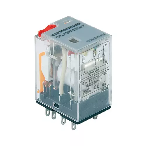 Connectwell Industrial Electromechanical Relay 2CO DPDT 24 VAC 250 VAC 12 A with LED & Test Button, CRLA2PP024ALT