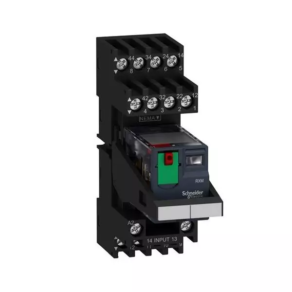 Schneider Electric Harmony Relay Socket Mount 4 Form C (4PDT-NO, NC) 6 Amp 250 V AC, 28 V DC, RXM4AB2P7PVM
