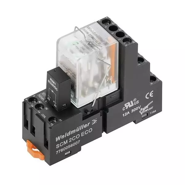 Weidmuller Pluggable Relay DIN Rail Mount 2 Form C (DPDT-NO, NC) 10 Amp 250 V AC, 1542360000