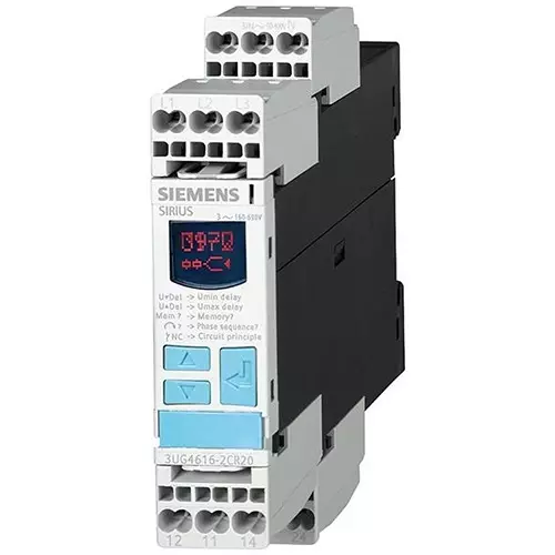 Siemens Monitoring Relay DIN Rail Mount 2 Form C (DPDT-NO, NC) 3 Amp, 3UG46142BR20