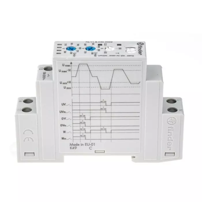Finder Voltage Monitoring Relay 1 Phase SPDT 170 to 270 V AC, 70.11.8.230.2022