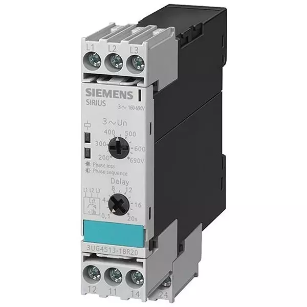 Siemens Monitoring Relay DIN Rail Mount 2 Form C (DPDT-NO, NC) 3 Amp, 3UG45131BR20