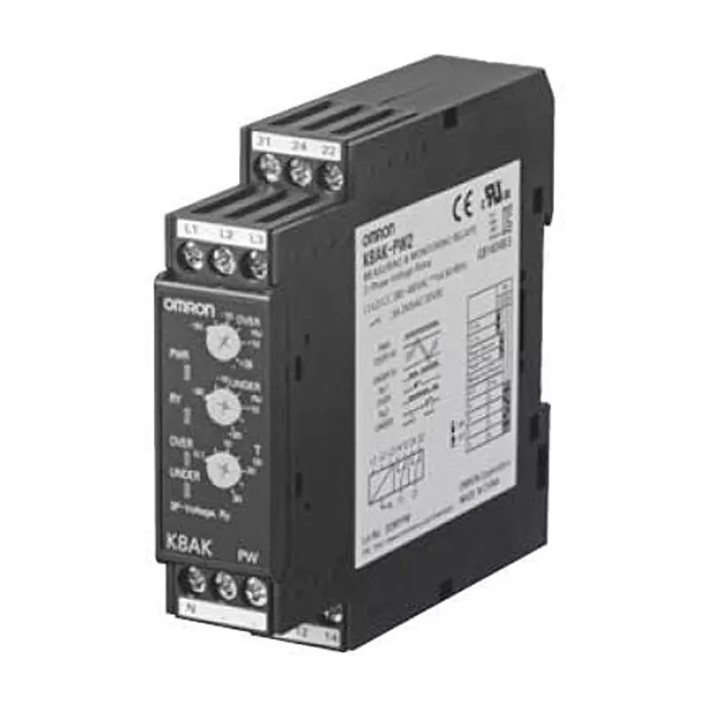 Omron Voltage Monitoring Relay DIN Rail Mount 1 Form C (SPDT-NO, NC) 5 Amp 250 V AC, 30 V DC, K8AK-PW1 200/240VAC