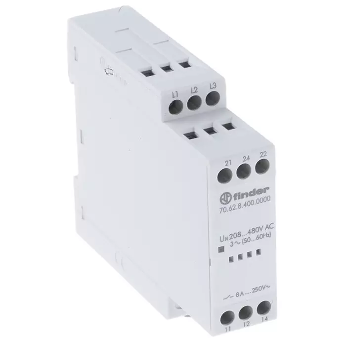 Finder Voltage Monitoring Relay 3 Phase DPDT 208 to 480 V AC DIN Rail, 70.62.8.400.0000