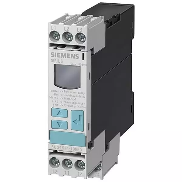 Siemens Monitoring Relay DIN Rail Mount 2 Form C (DPDT-NO, NC) 3 Amp, 3UG46141BR20