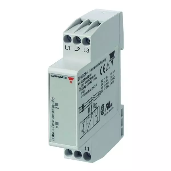Carlo Gavazzi 3-Phase Monitoring Relay DIN Rail Mount SPDT 5 Amp 208 V AC to 480 V AC, DPA51CM44