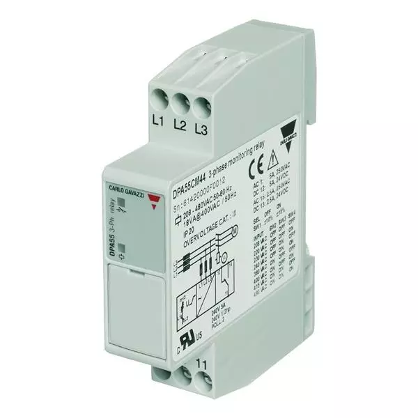 Carlo Gavazzi 3-Phase Monitoring Relay DIN Rail Mount SPDT 5 Amp 480 V AC, DPA55CM44