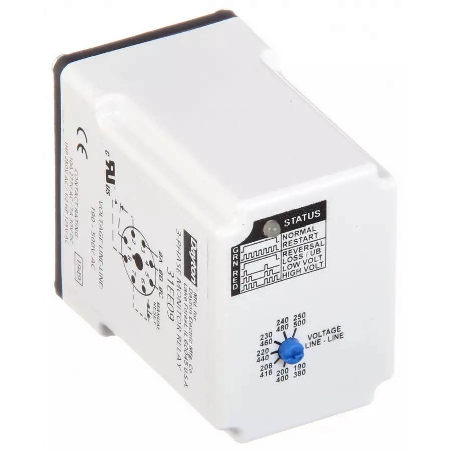 Dayton 10 A Phase Monitor Relay 8 Pins/Terminals & 190 to 500 V AC Input Voltage, 31EE09