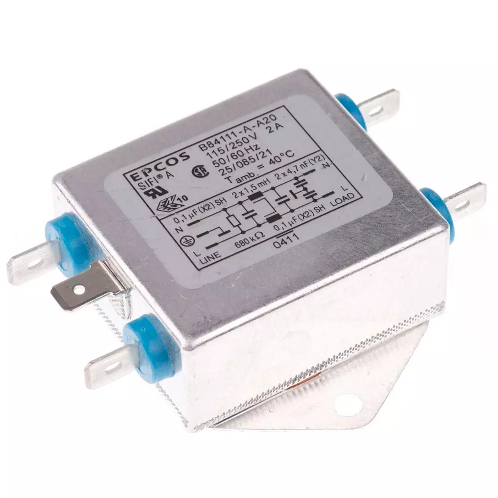 Epcos B84111A Series Flange Mount RFI Filter 1 Phase 2 Amp Current Rating 250 V AC 76.5 mm Length, B84111A0000A020