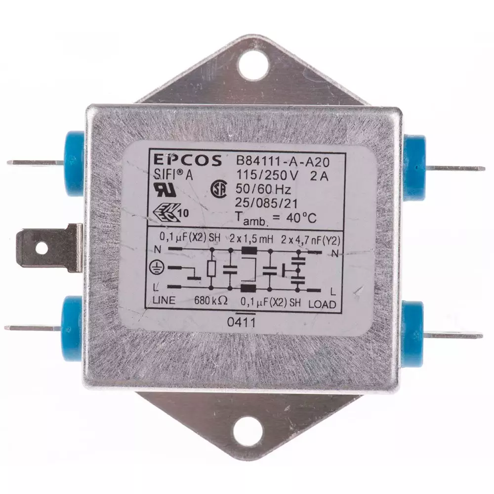 Epcos B84111A Series Flange Mount RFI Filter 1 Phase 2 Amp Current Rating 250 V AC 76.5 mm Length, B84111A0000A020