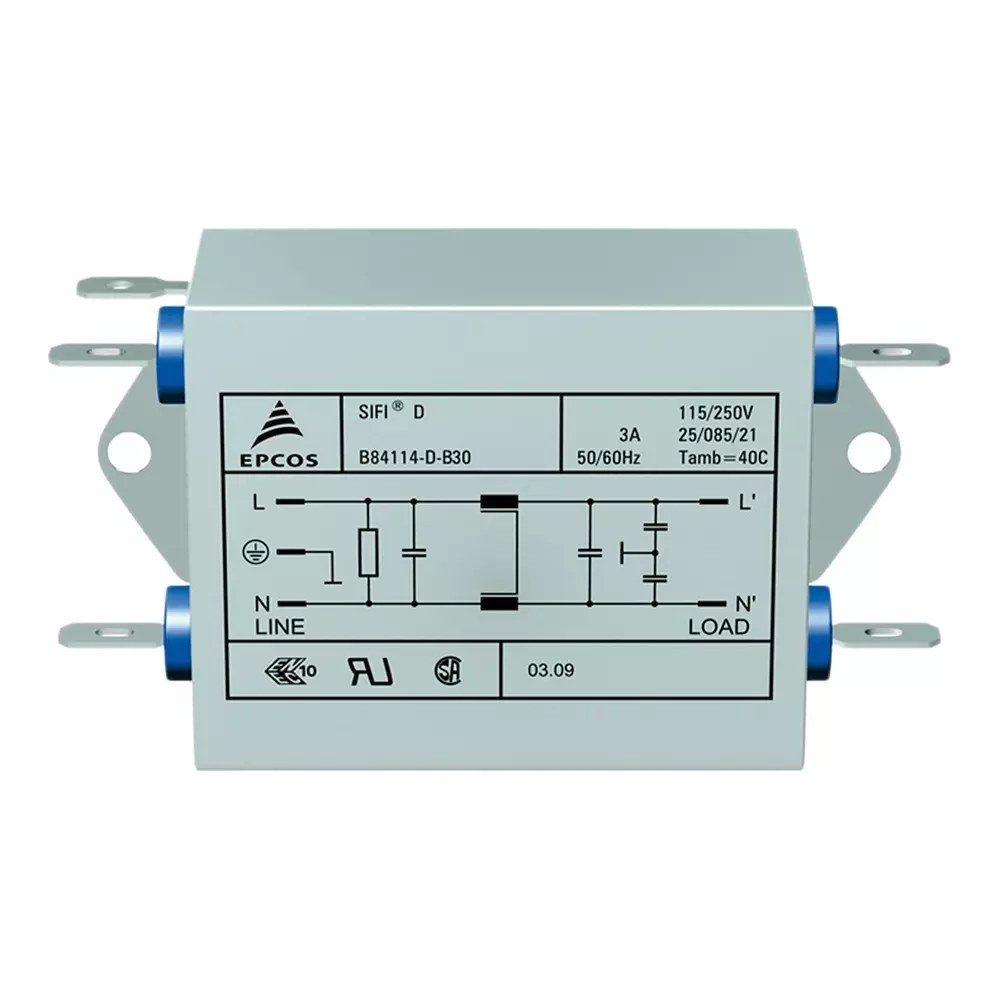 Epcos B84114D Series Flange Mount EMC Filter 1 Phase 10 Amp Current Rating 250 V AC 118 mm Length, B84114D0000B110 (Pack of 16)