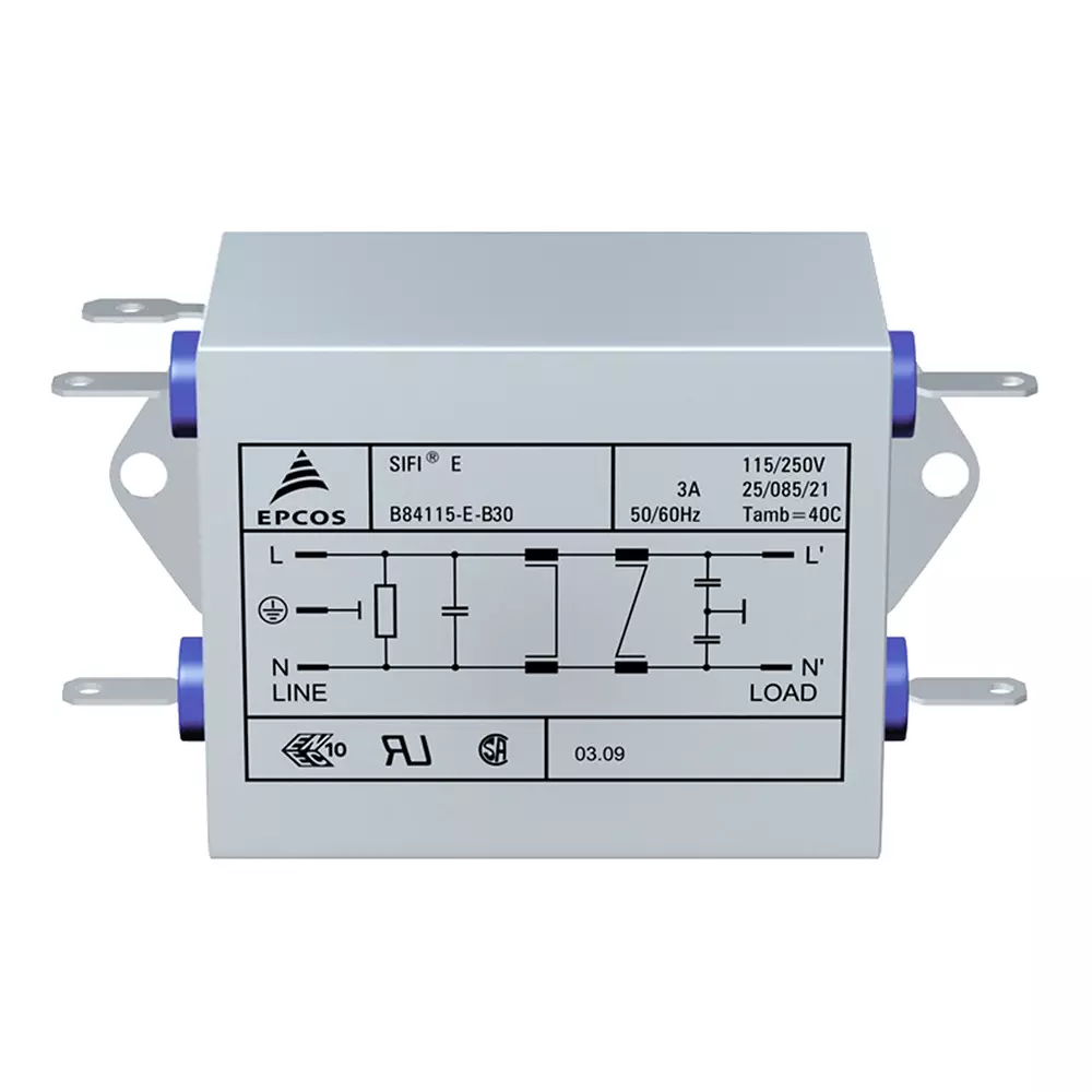 Epcos B84115E Series Flange Mount EMC Filter 1 Phase 10 Amp Current Rating 250 V AC/DC 159 mm Length, B84115E0000B110 (Pack of 16)
