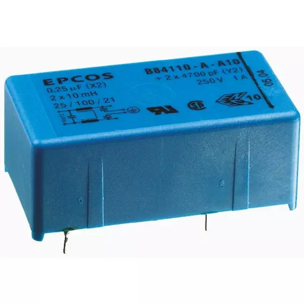 Epcos B84110-A Series Through Hole EMC Filter 1 Phase 2 Amp Current Rating 250 V AC 56 mm Length, B84110A0000A020