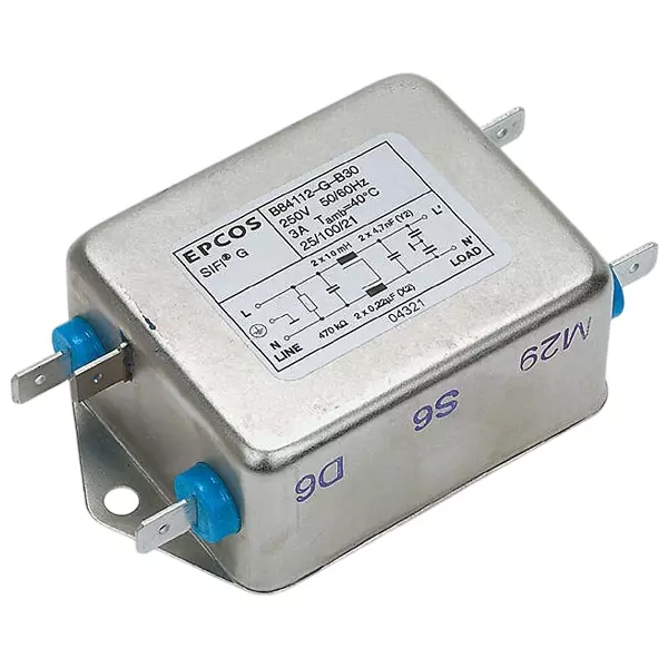Epcos B84112G Series Chassis Mount EMC Filter 20 Amp Current Rating 1 Phase 250 V AC 52 mm Length, B84112G0000G120 (Pack of 16)