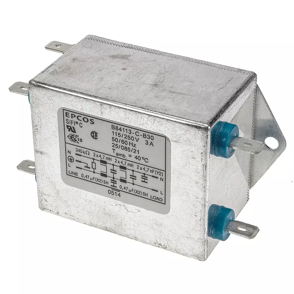 Epcos B84113C Series Chassis Mount EMC Filter 3 Amp Current Rating 1 Phase 250 V AC 50.8 mm Length, B84113C0000B030 (Pack of 32)
