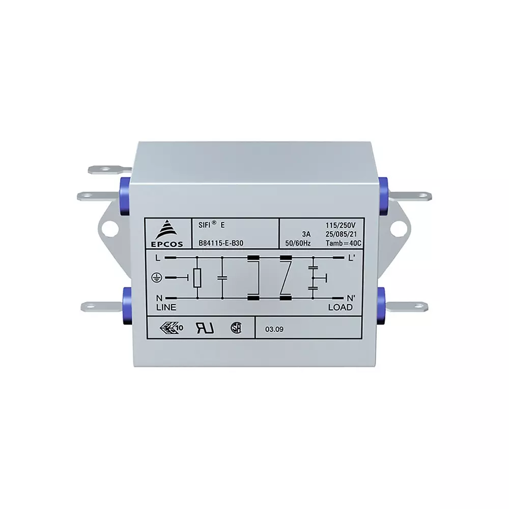 Epcos EMC Filter 1 Phase 3 Amp Current Rating 250 V AC/DC 89.5 mm Length, B84115E0000B030 (Pack of 32)