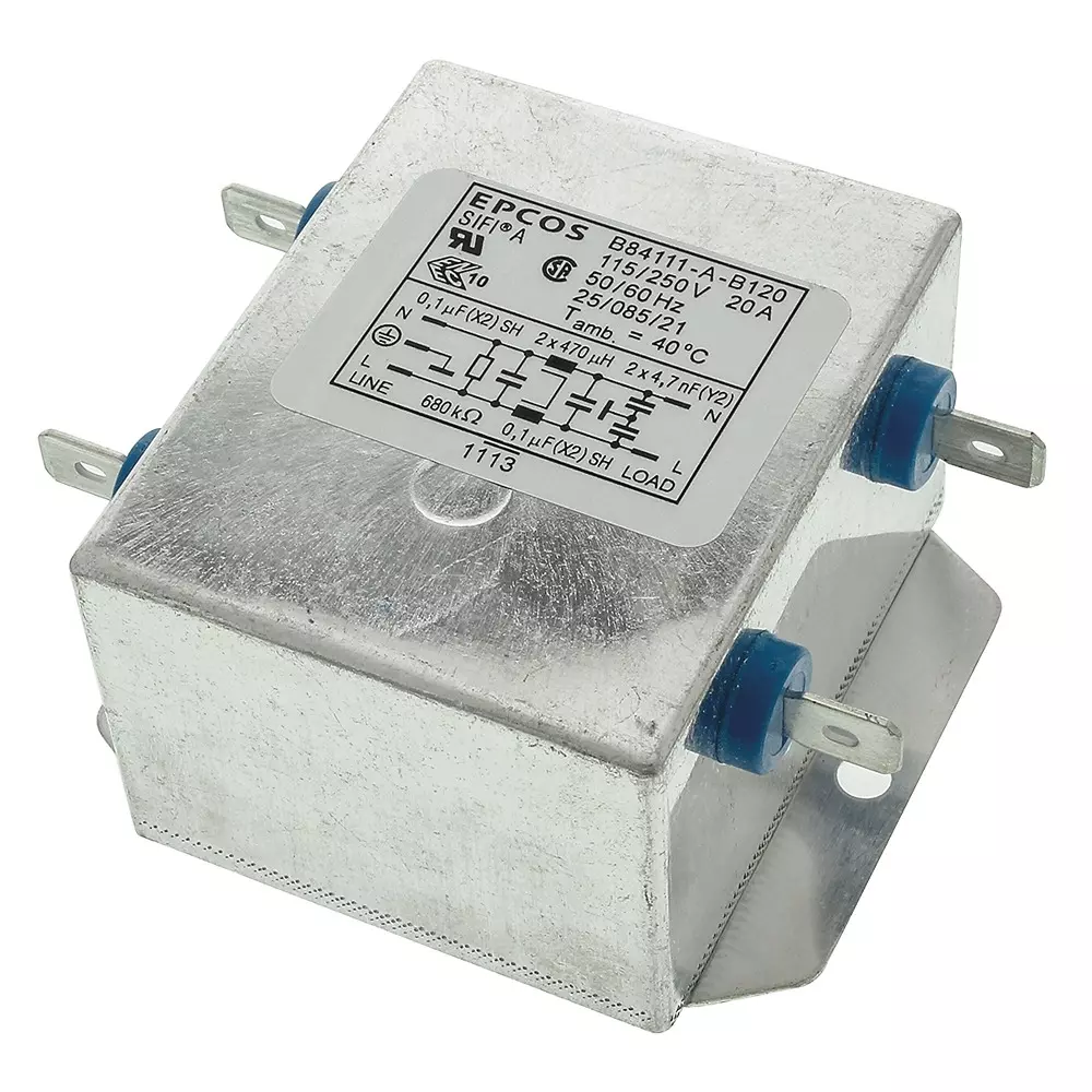 Epcos B84111A Series Flange Mount RFI Filter 1 Phase 20 Amp Current Rating 250 V AC 77 mm Length, B84111A0000B120