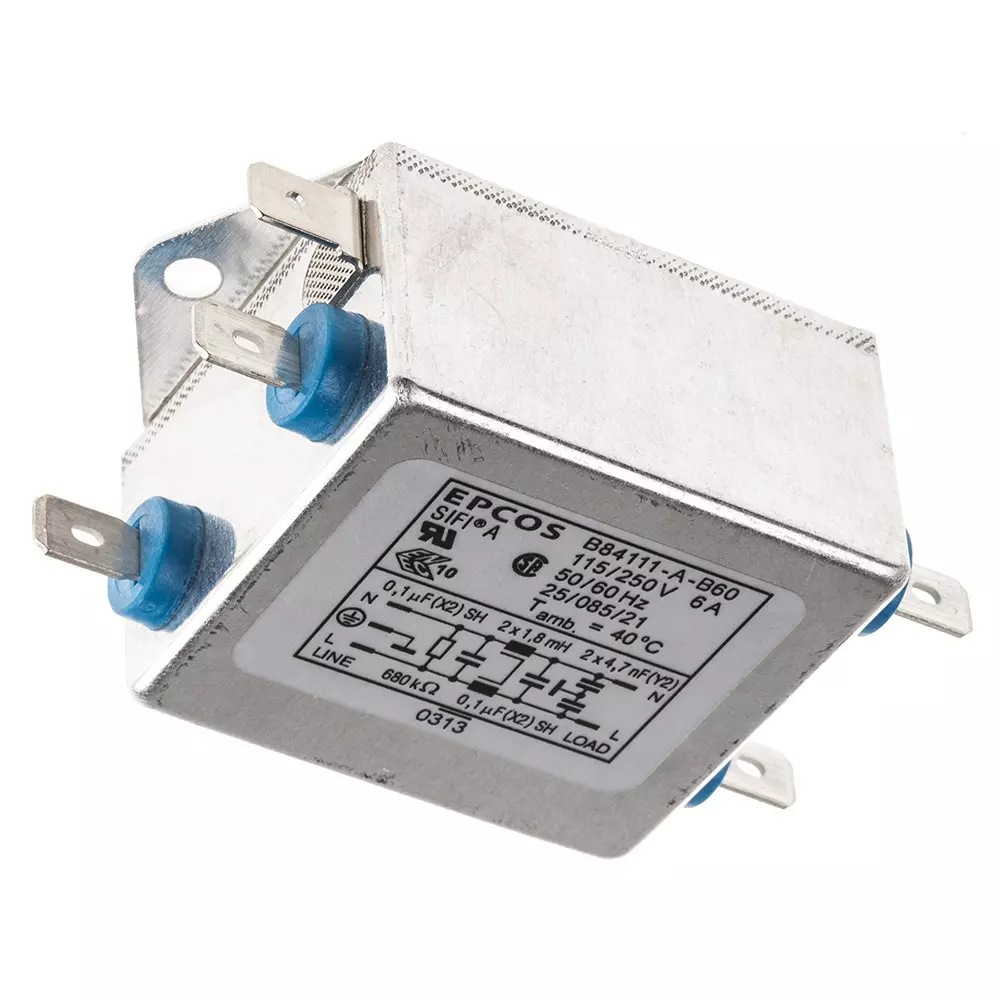 Epcos B84111A Series Flange Mount RFI Filter 1 Phase 6 Amp Current Rating 250 V AC 45 mm Length, B84111A0000B060