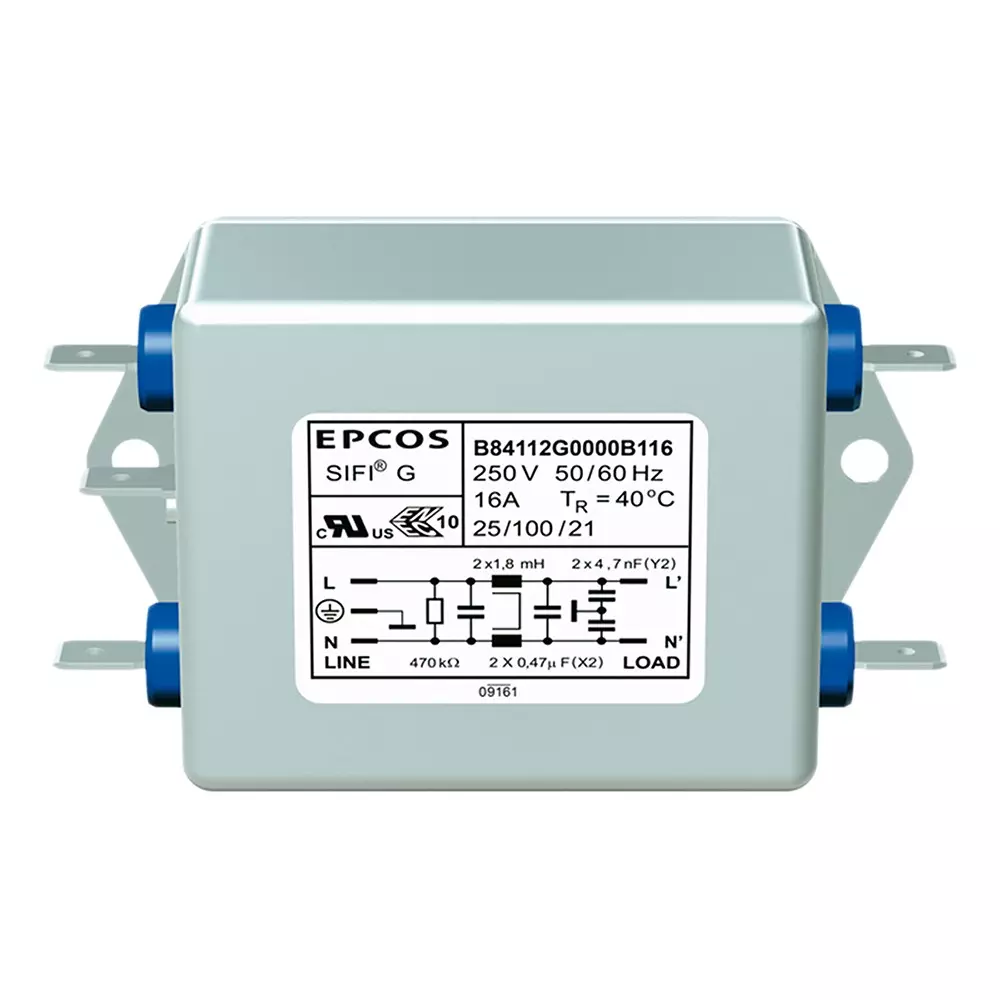Epcos B84112G Series Chassis Mount EMC Filter 8 Amp Current Rating 1 Phase 250 V AC/DC 84.7 mm Length, B84112G0000B080