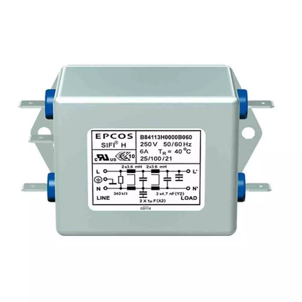 Epcos B84113H Series Chassis Mount EMC Filter 6 Amp Current Rating 1 Phase 250 V AC/DC 52 mm Length, B84113H0000B060 (Pack of 24)