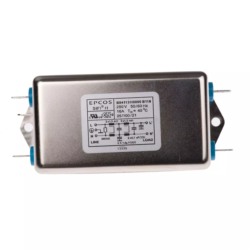 Epcos B84113H Series Chassis Mount EMC Filter 16 Amp Current Rating 1 Phase 250 V AC/DC 52 mm Length, B84113H0000B116 (Pack of 16)