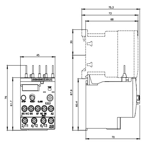 Siemens Thermal Overload Relays S00 Class 10 Screw Terminal 0.35-0.5 Amp, 3RU2116-0FB00-8K