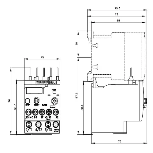 Siemens Thermal Overload Relays S00 Class 10 Screw Terminal 0.55-0.8 Amp, 3RU2116-0HB00-8K