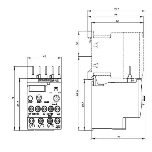 Siemens Thermal Overload Relays S00 Class 10 Screw Terminal 0.22-0.32 Amp, 3RU2116-0DB00-8K