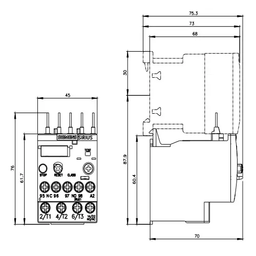 Siemens Thermal Overload Relays S00 Class 10 Screw Terminal 0.45-0.63 Amp, 3RU2116-0GB00-8K