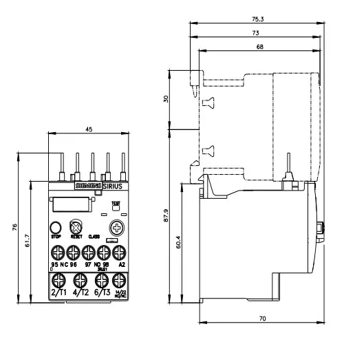 Siemens Thermal Overload Relays S00 Class 10 Screw Terminal 0.9-1.25 Amp, 3RU2116-0KB00-8K