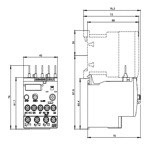 Siemens Thermal Overload Relays S00 Class 10 Screw Terminal 1.4-2 Amp, 3RU2116-1BB00-8K