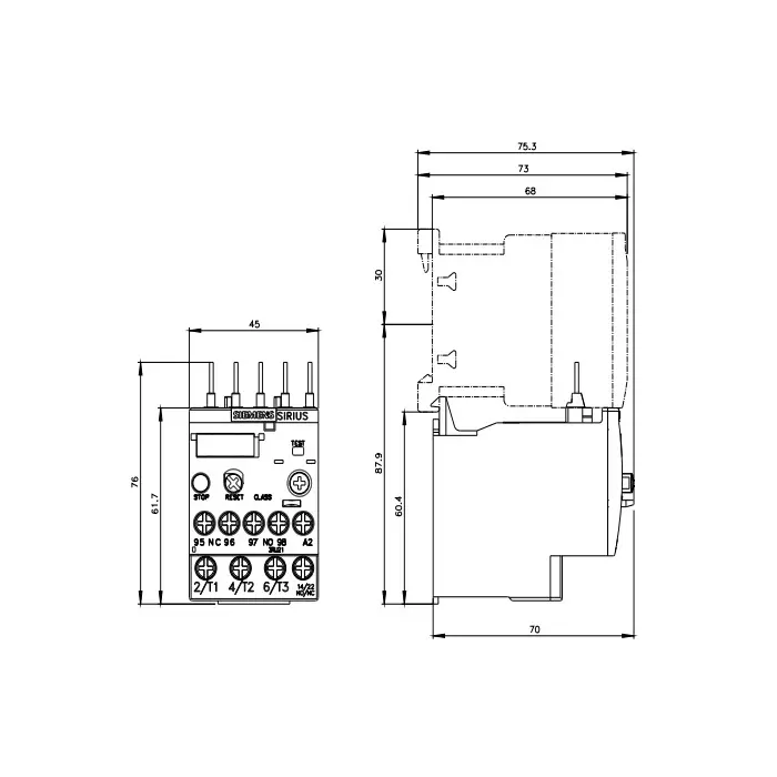 Siemens Thermal Overload Relays S00 Class 10 Screw Terminal 2.2-3.2 Amp, 3RU2116-1DB00-8K
