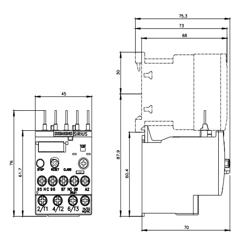 Siemens Thermal Overload Relays S00 Class 10 Screw Terminal 4.5-6.3 Amp, 3RU2116-1GB00-8K