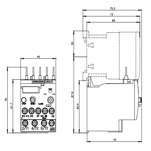 Siemens Thermal Overload Relays S00 Class 10 Screw Terminal 3.5-5 Amp, 3RU2116-1FB00-8K