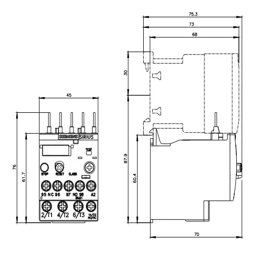 Siemens Thermal Overload Relays S00 Class 10 Screw Terminal 1.8-2.5 Amp, 3RU2116-1CB00-8K