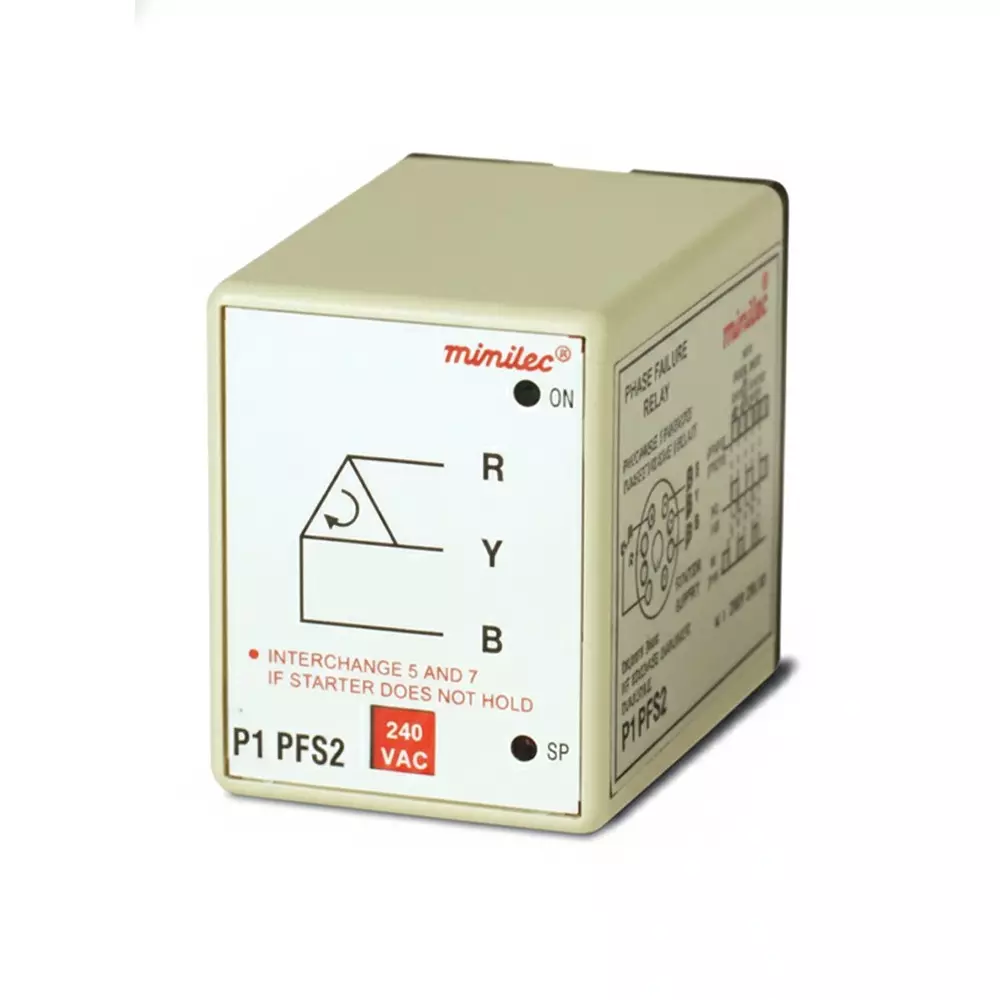 Minilec Phase Failure Relays without Socket Base 1 CO 8 - Pin Plug-in 175 g, P1 PFS 2