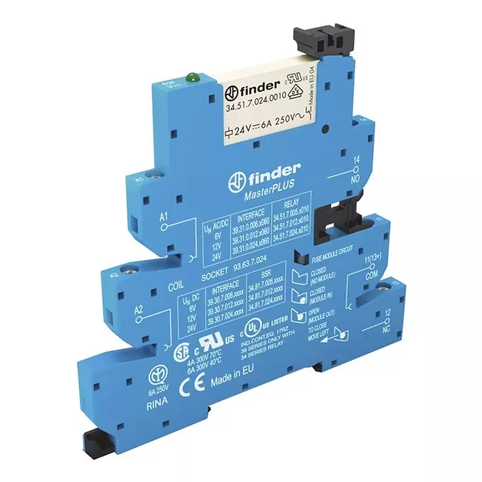 Finder 39 Series Interface Relay DIN Rail Mount 240 V AC/DC Coil SPDT 1-Pole, 39.31.0.240.0060