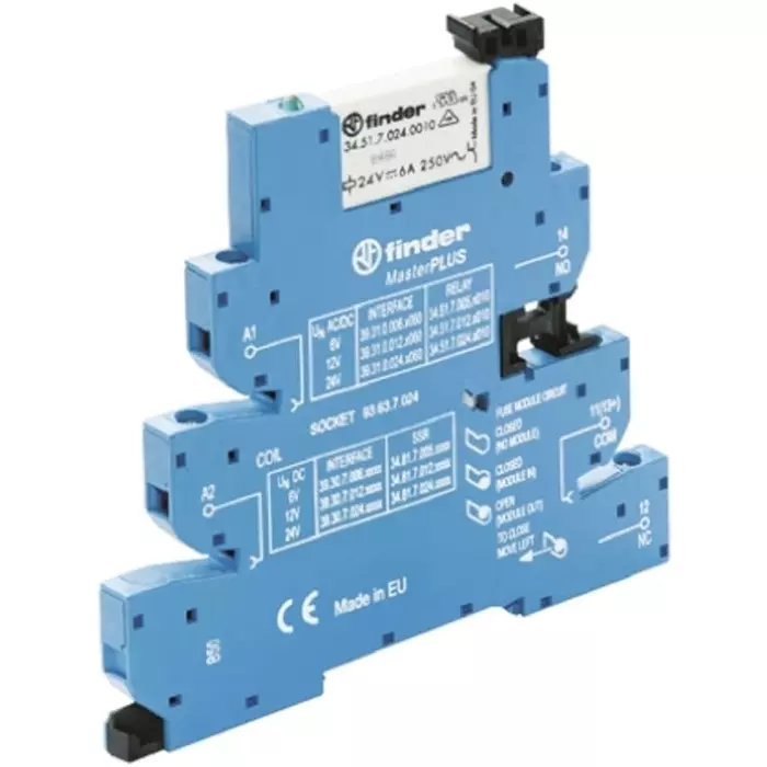 Finder 39 Series Interface Relay DIN Rail Mount 230 V AC Coil SPDT 1-Pole 6 A Load, 39.31.3.230.0060