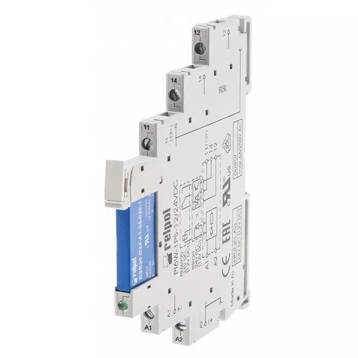 Relpol PIR6W Series Interface Relay DIN Rail Mount 24 V AC/DC Coil SPDT 1-Pole 1.2A Load, PIR6W-1PS-24VAC/DC-T