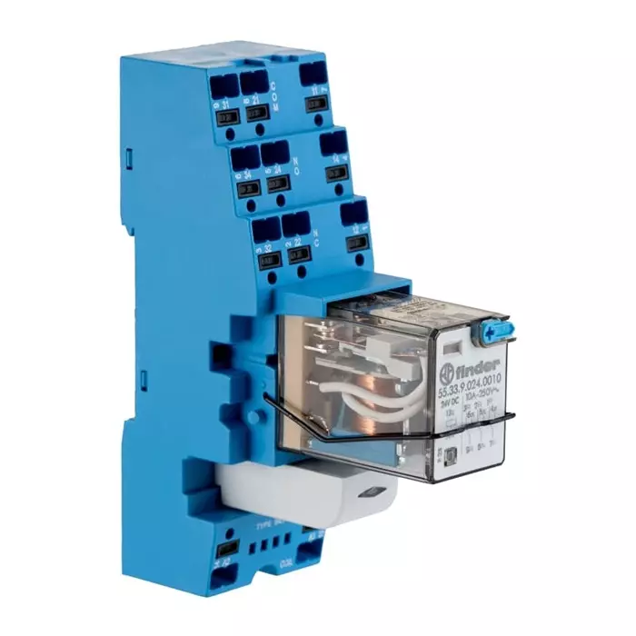 Finder 58 Series Interface Relay DIN Rail Mount 24 V DC Coil 3PDT 3-Pole 10 A Load, 58.P3.9.024.0050SMA