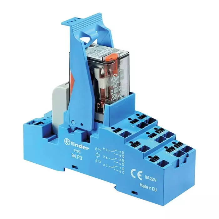 Finder 58 Series Interface Relay DIN Rail Mount 24 V AC Coil 3PDT 3-Pole 10 A Load, 58.P3.8.024.0060SMA