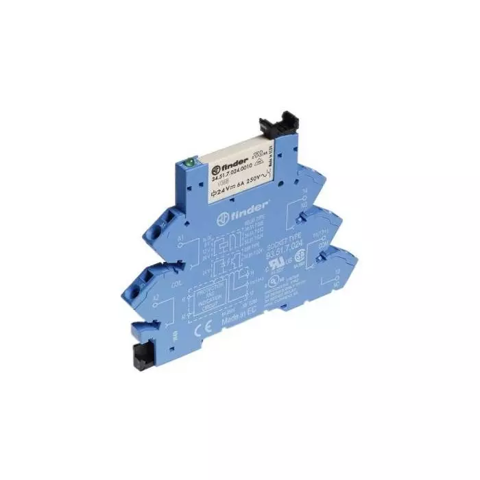 Finder 38 Series Interface Relay DIN Rail Mount 24 V Coil SPDT 1-Pole 6 A Load, 38.61.0.024.4060