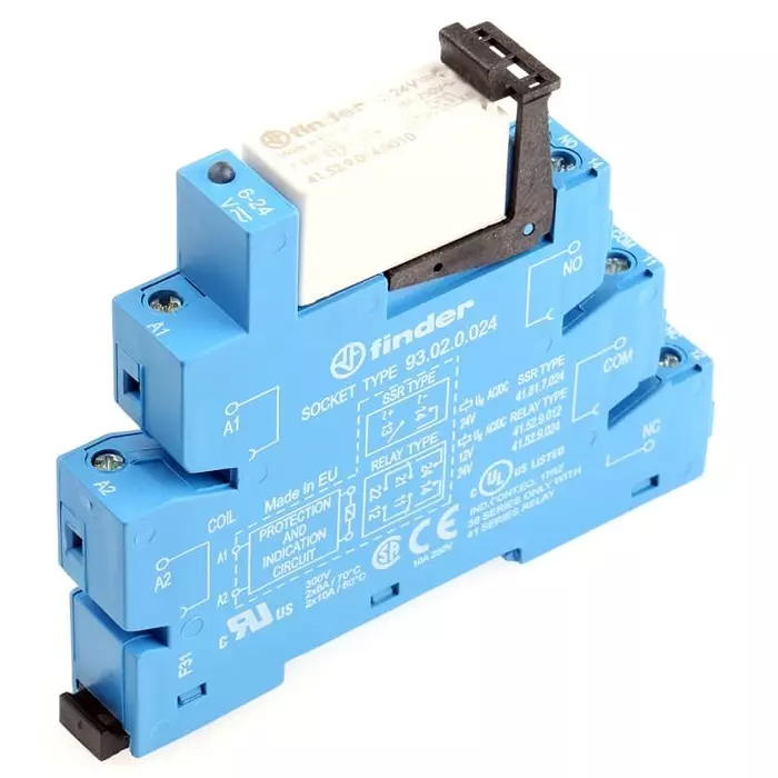 Finder 38 Series Interface Relay DIN Rail Mount 24 V AC/DC Coil DPDT 2-Pole, 38.52.0.024.0060