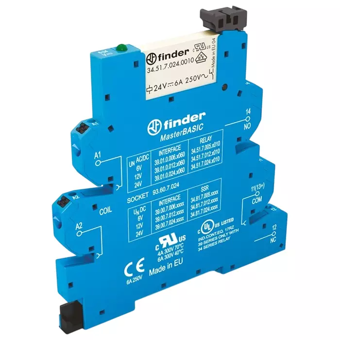 Finder 39 Series Interface Relay DIN Rail Mount 12 V AC/DC Coil SPDT, 39.01.0.012.0060