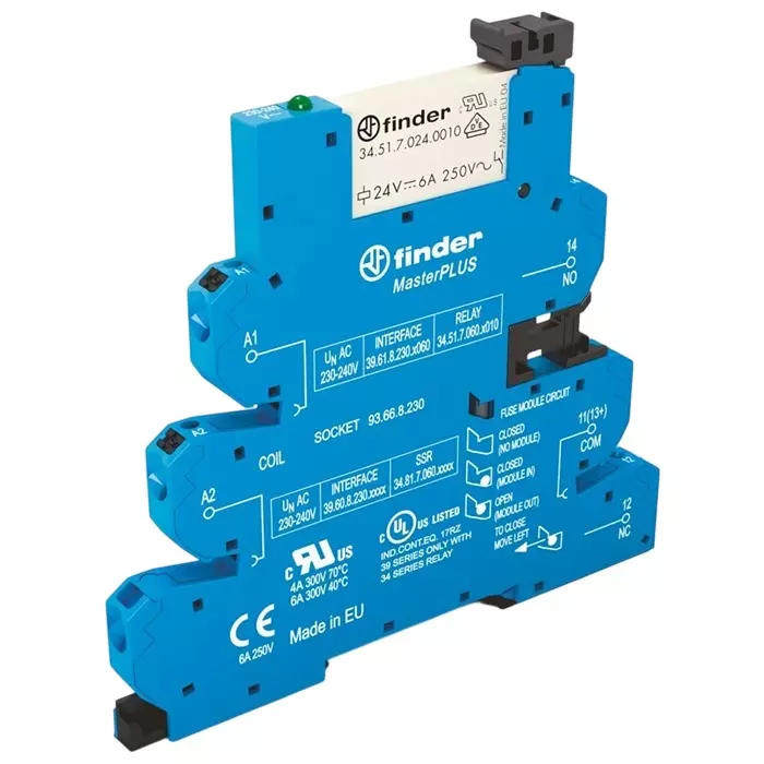 Finder 39 Series Interface Relay DIN Rail Mount 24 V AC/DC Coil SPDT 1-Pole, 39.61.0.024.0060