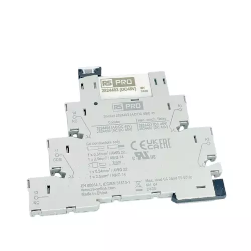 RS PRO Interface Relay SPDT 220 to 240 V AC/DC DIN Rail Mount 89x73x6.2 mm Screw Terminal, 2824462