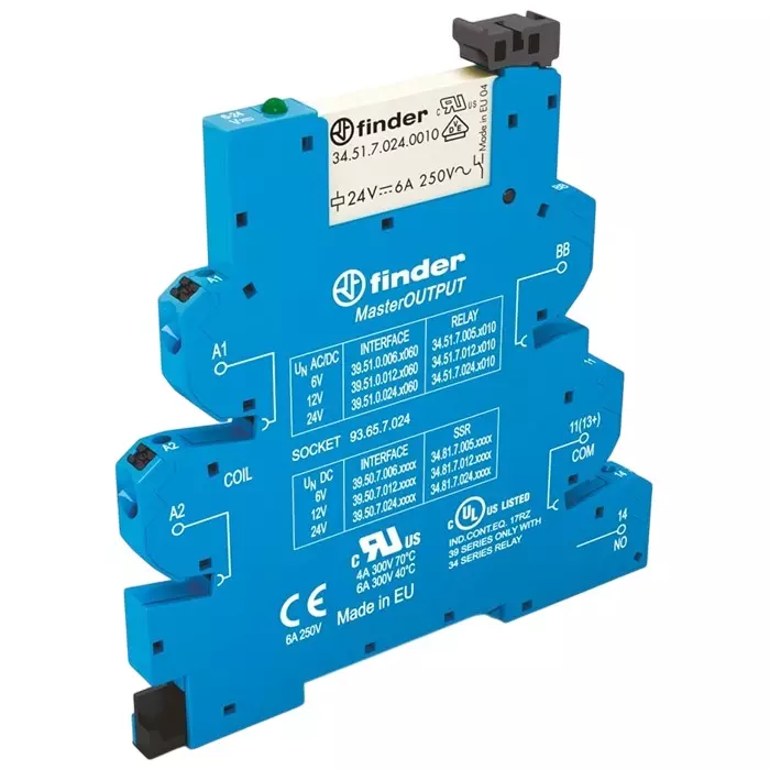 Finder 39 Series Interface Relay DIN Rail Mount 6 V AC/DC Coil SPST, 39.51.0.006.0060